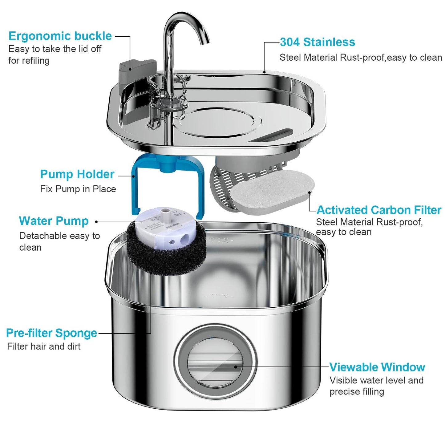 3.2L Electric Pet Water Fountain Stainless Steel