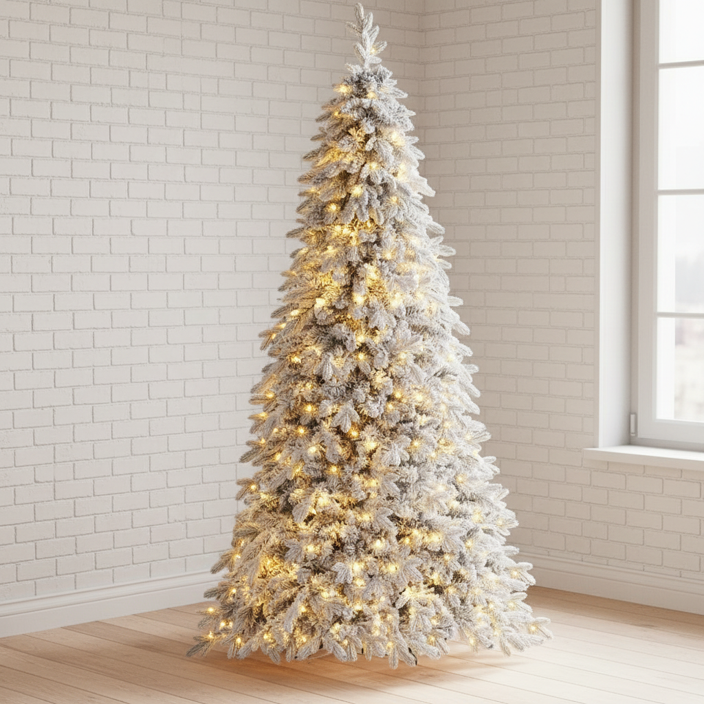 2.1m Flocked Pencil LED Christmas Tree | 860 Tips