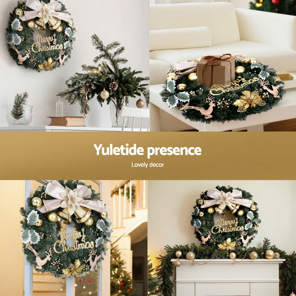 60cm Christmas Wreath with Flowers & Baubles for Door & Wall Décor