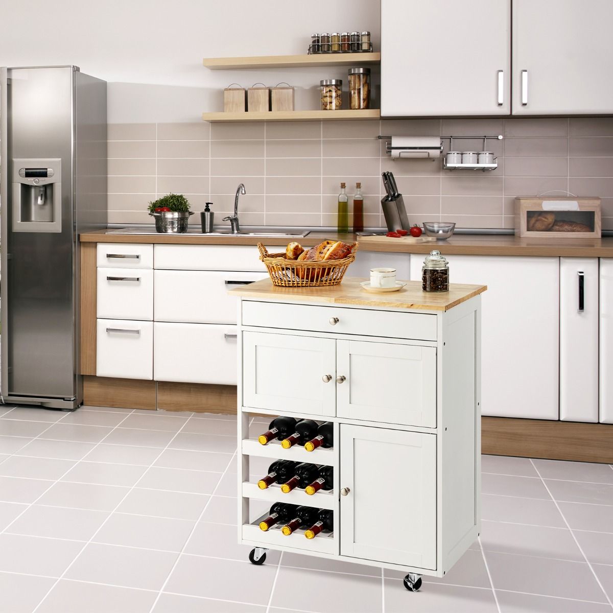 Kitchen Island with Wine Rack