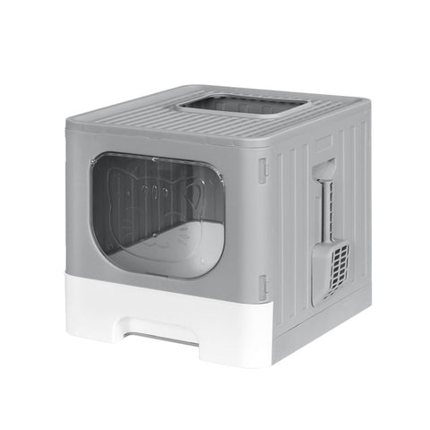 Cat litter box with scoop clear window