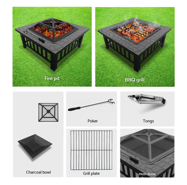 Square Fire Pit with Grill
