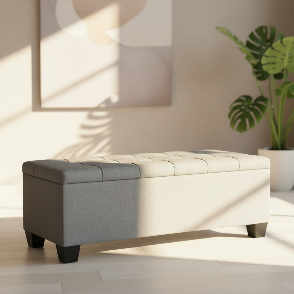 Storage Ottoman Bench with Lift-Up Lid and Cushion Seat