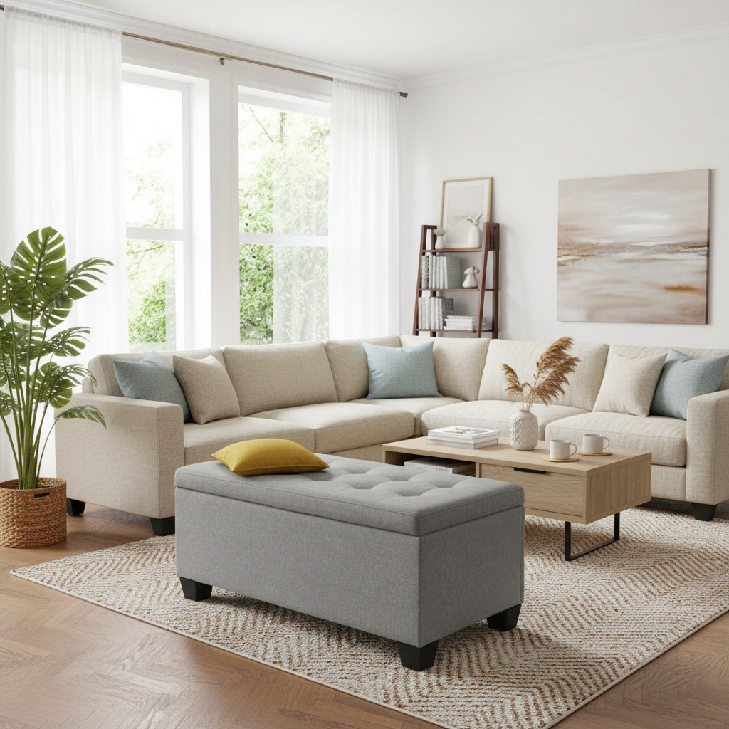 Storage Ottoman Bench 97cm Linen, 4 Colours