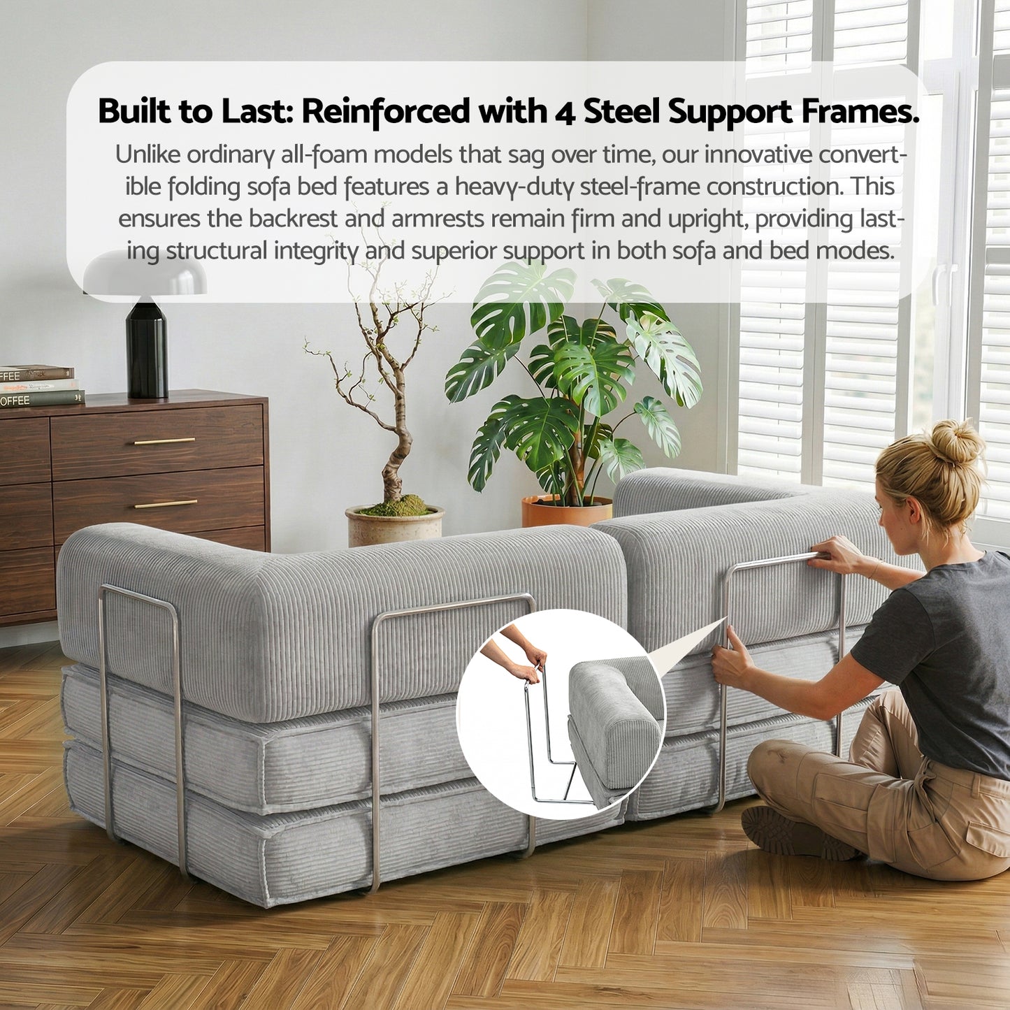 Convertible 2 Seater Sofa Bed | Compressed Memory Foam Couch