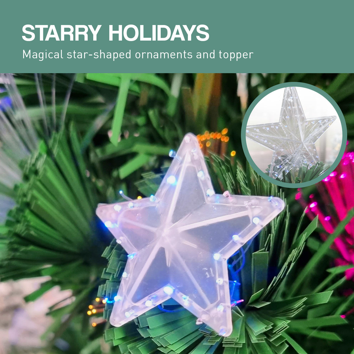 1.8m Enchanted Pre Lit Fibre Optic Christmas Tree Stars Xmas Decor