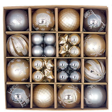 44-Piece Christmas Baubles Set in Wooden Gift Box