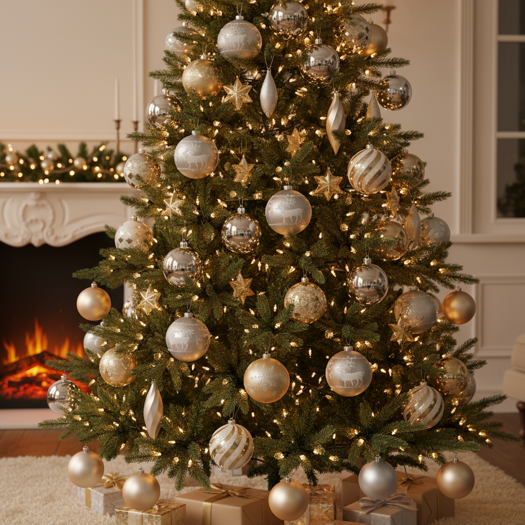 44-Piece Christmas Baubles Set in Wooden Gift Box