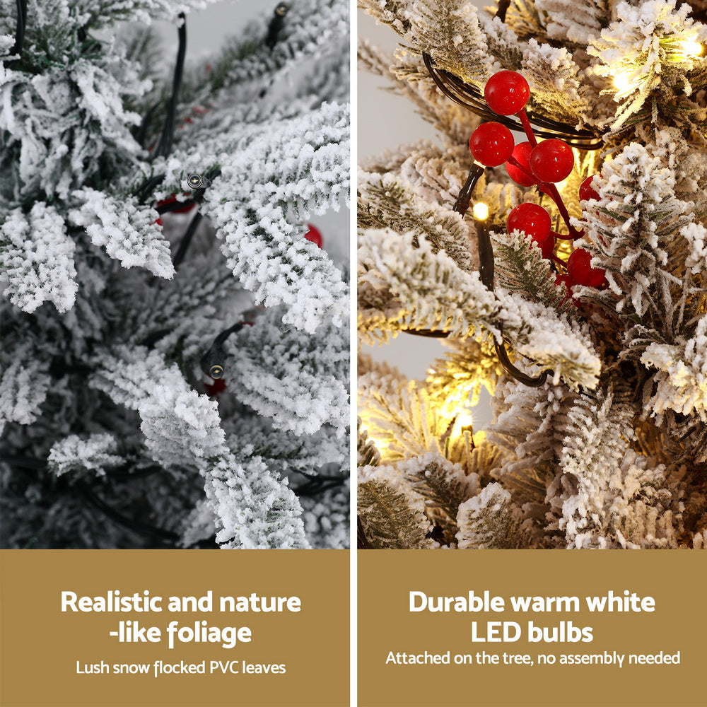 1m LED Potted Artificial Christmas Tree with Red Berries & Snow Flocked