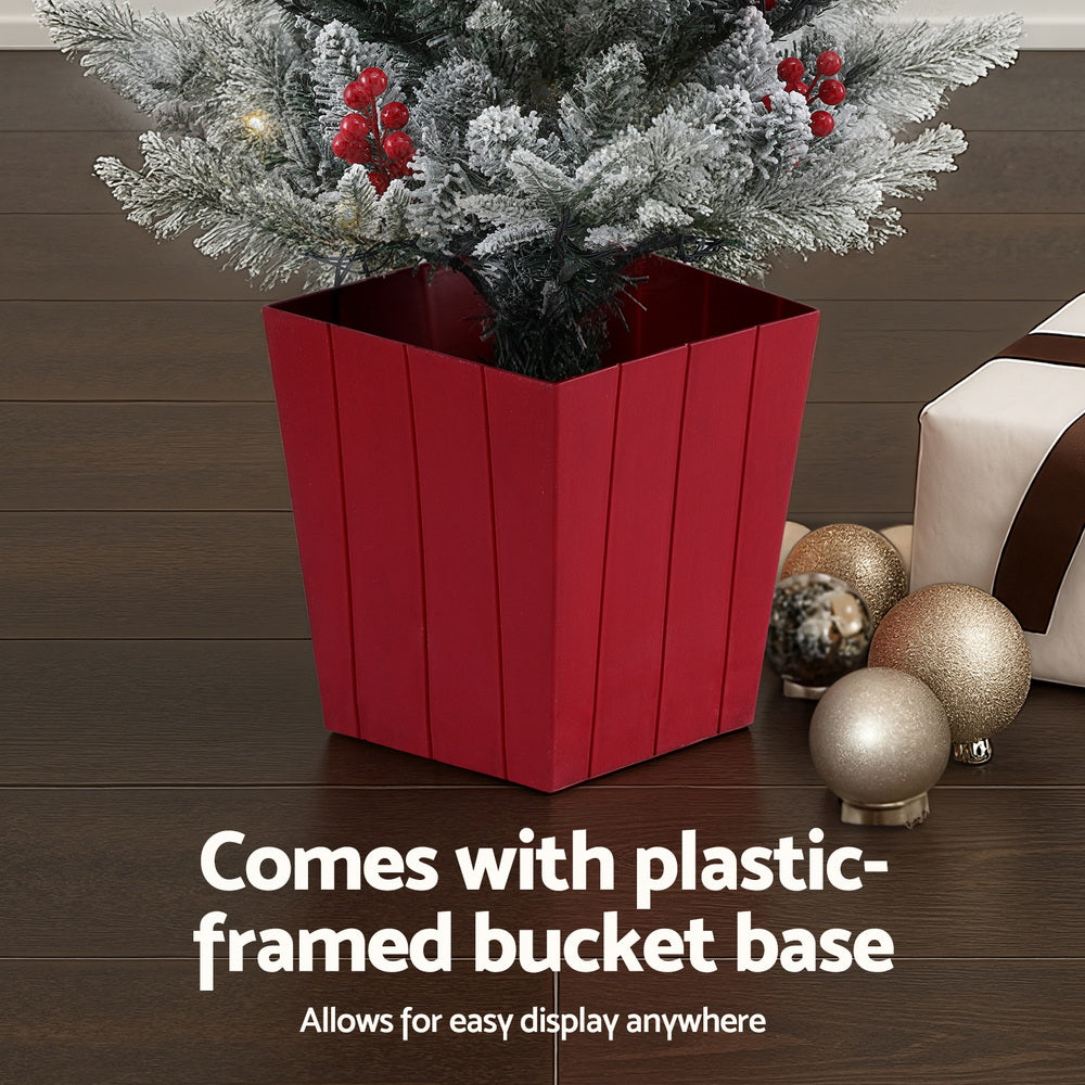 1m LED Potted Artificial Christmas Tree with Red Berries & Snow Flocked