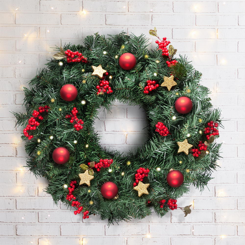60cm Green Christmas Wreath Garland for Doors, Walls & Windows