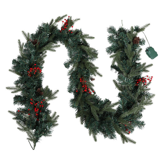 2.4m Green Christmas Garland with Warm White LED Lights