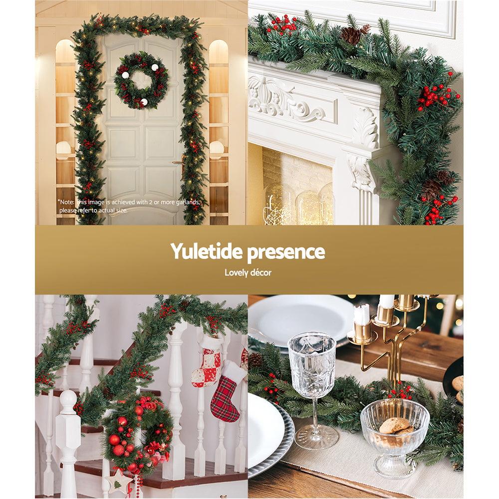 2.4m Green Christmas Garland with Warm White LED Lights