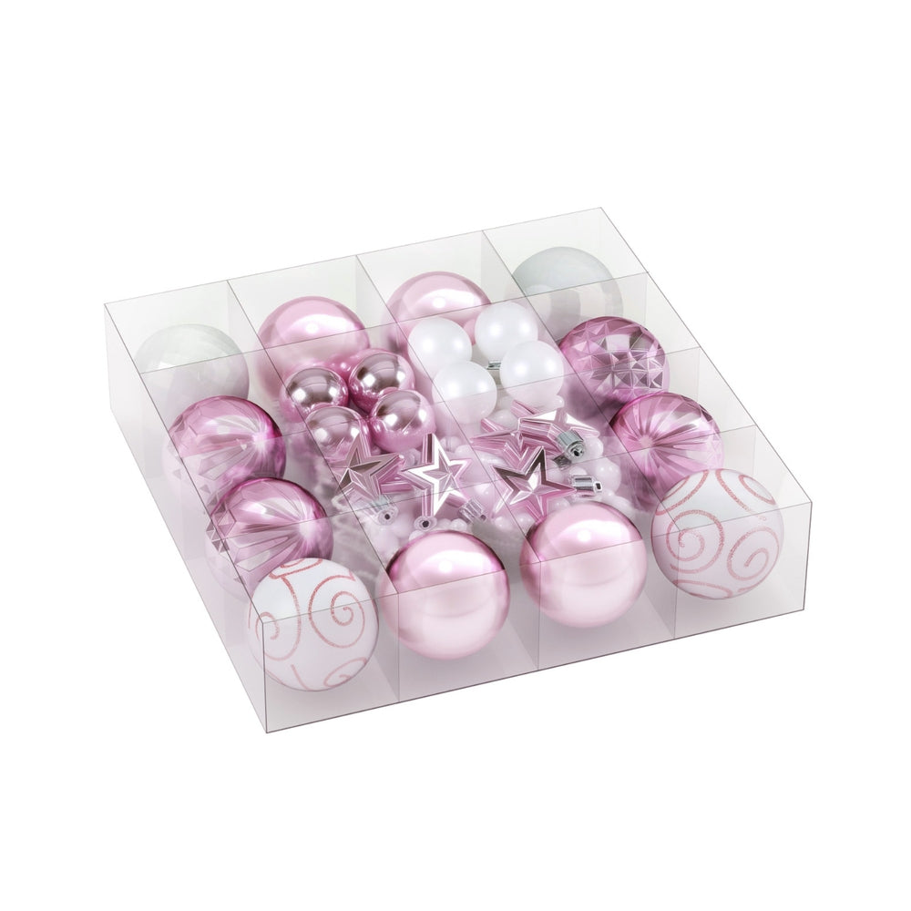 33-Piece Pink Christmas Bauble Set in Assorted Sizes & Finishes