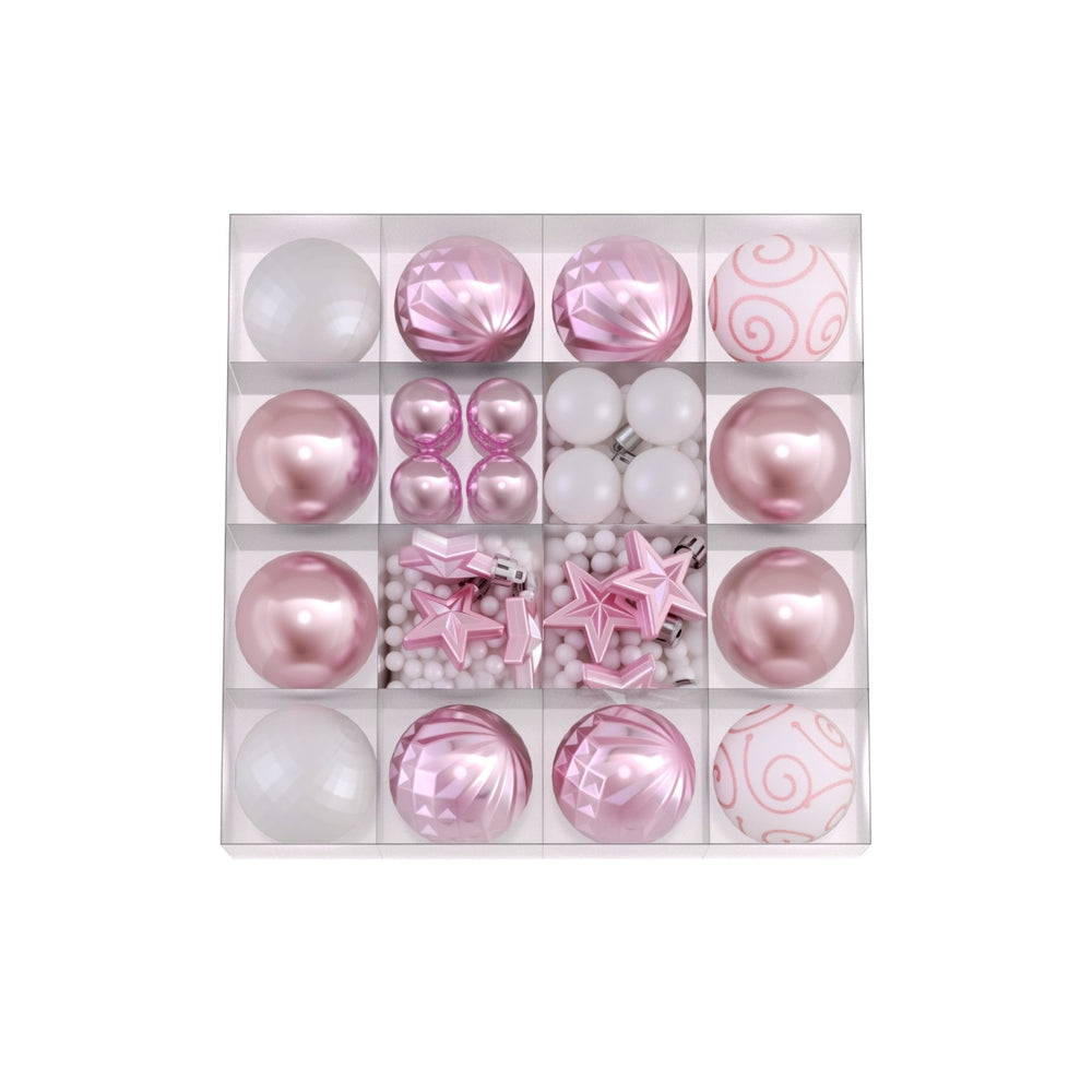 33-Piece Pink Christmas Bauble Set in Assorted Sizes & Finishes