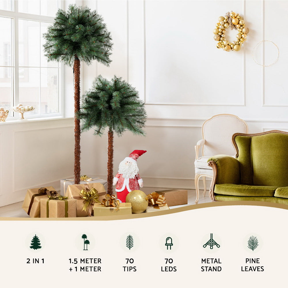 1.5m & 1m LED Palm Artificial Christmas Trees Set, 2-in-1
