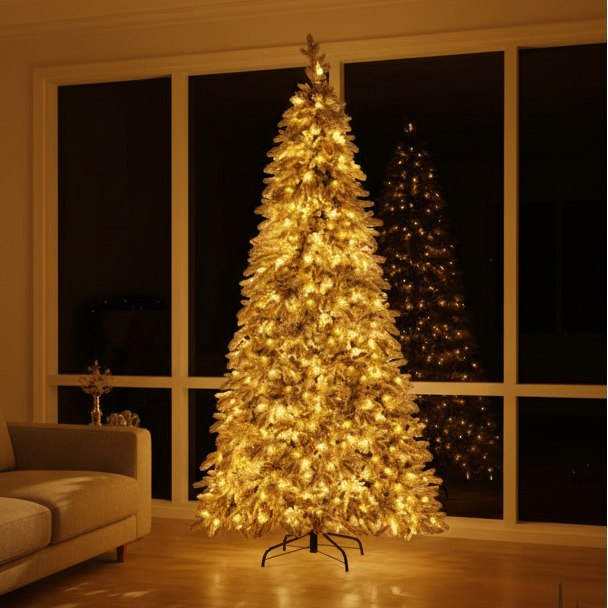 2.1m Flocked Pencil LED Christmas Tree | 860 Tips