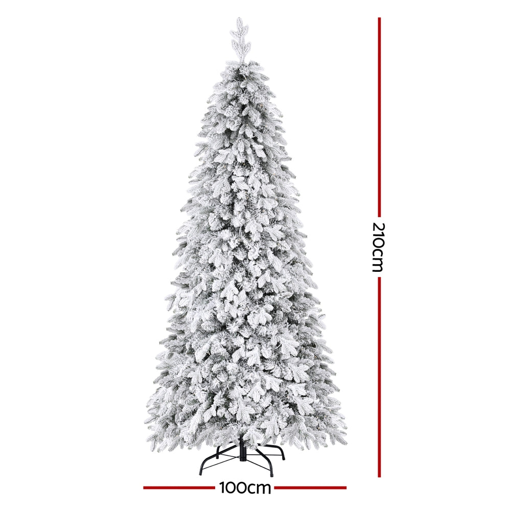 2.1m Flocked Pencil LED Christmas Tree | 860 Tips