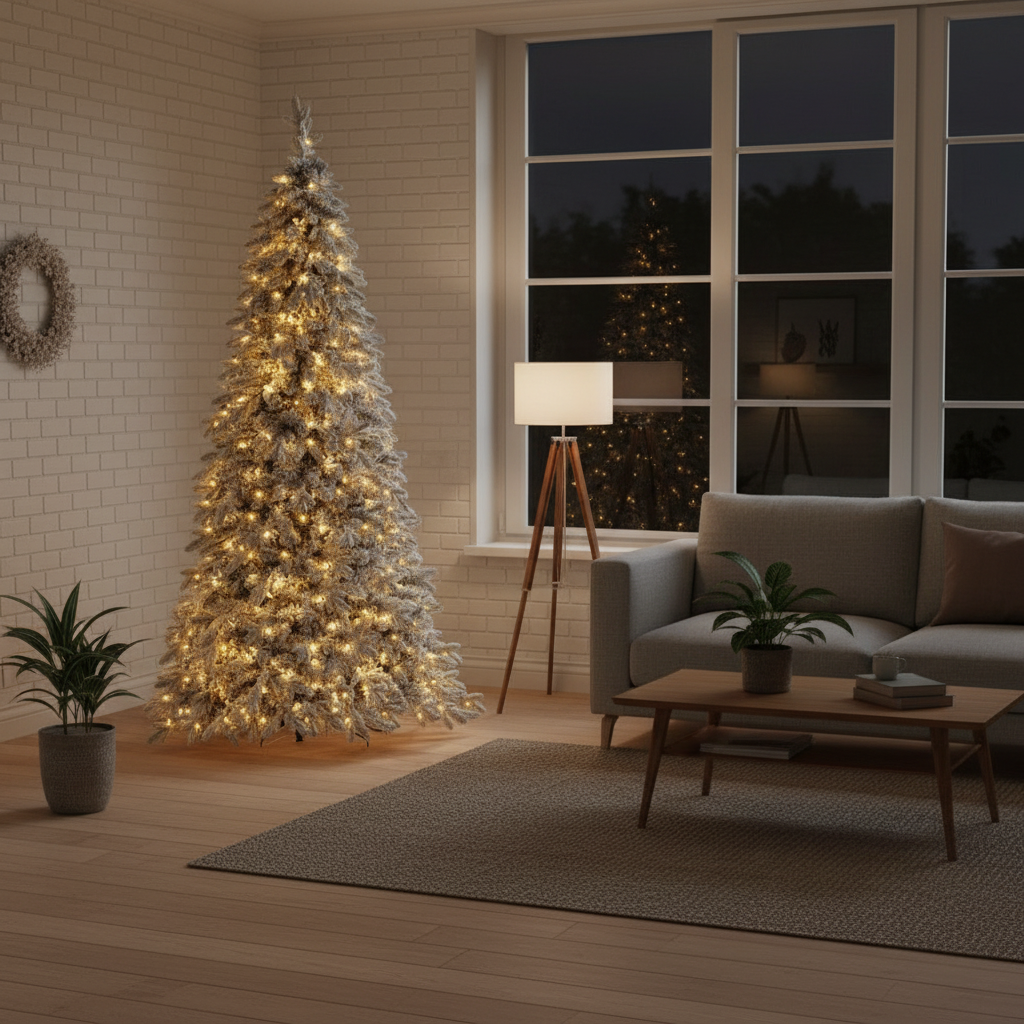 2.1m Flocked Pencil LED Christmas Tree | 860 Tips