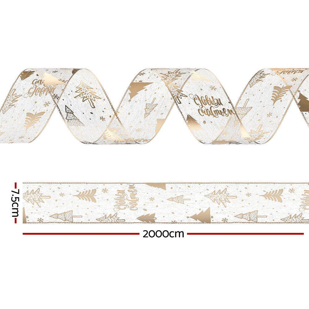 20m Gold Printed Christmas Ribbon Roll for Tree & Gift Decorating