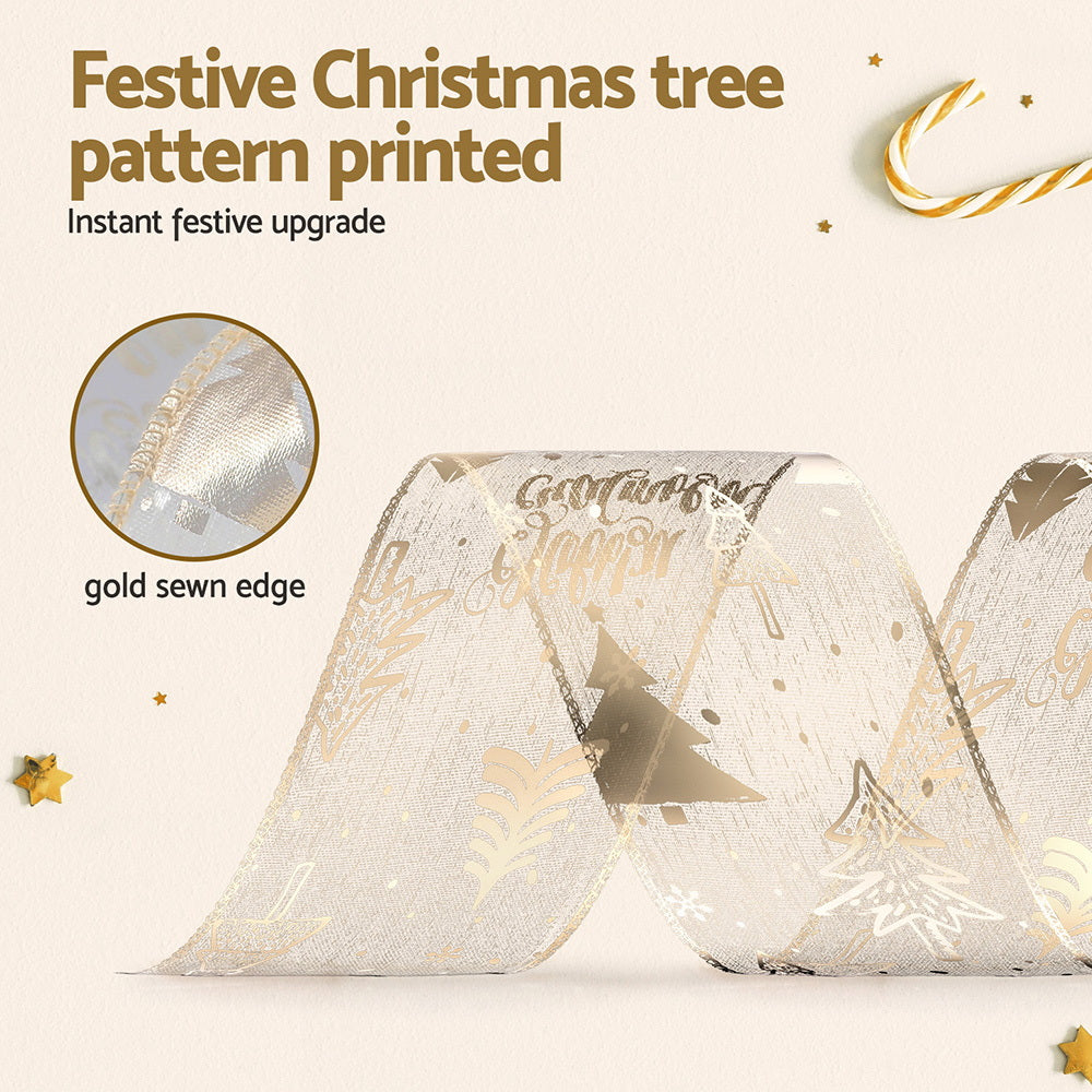 20m Gold Printed Christmas Ribbon Roll for Tree & Gift Decorating