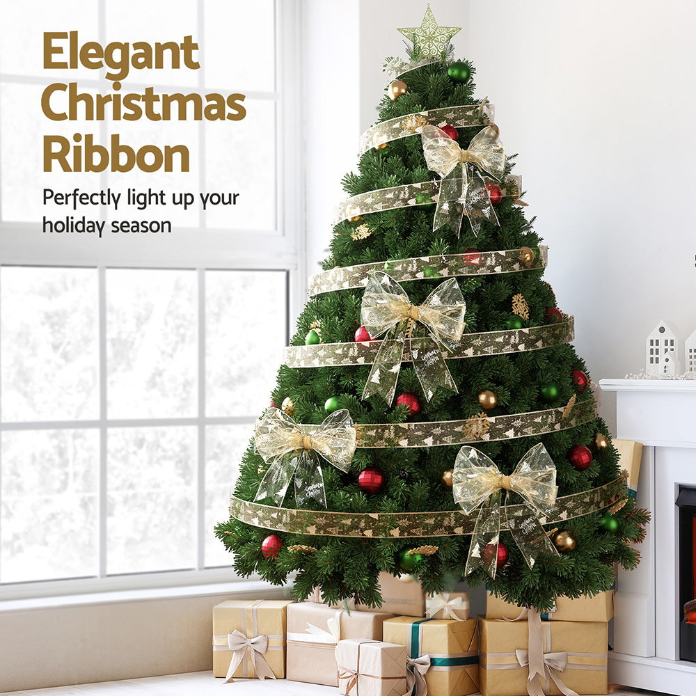 20m Gold Printed Christmas Ribbon Roll for Tree & Gift Decorating