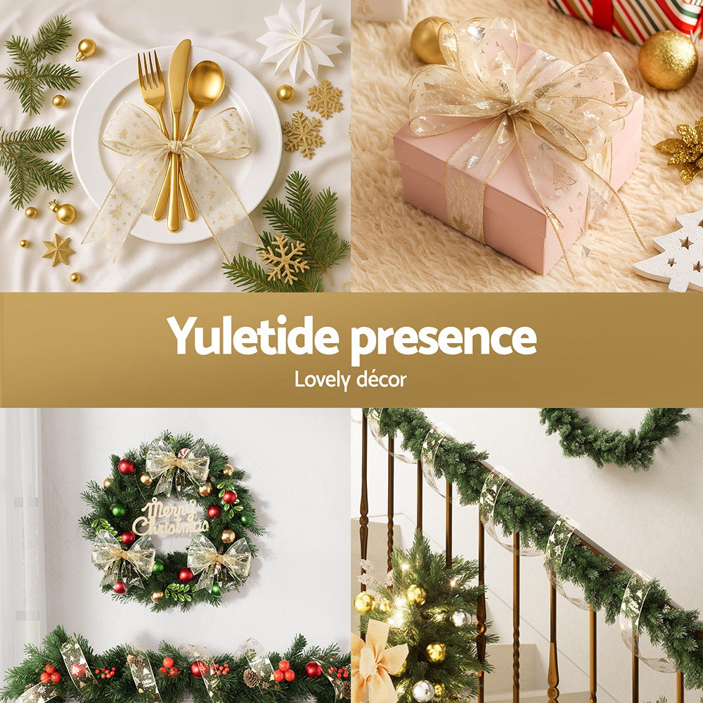 20m Gold Printed Christmas Ribbon Roll for Tree & Gift Decorating