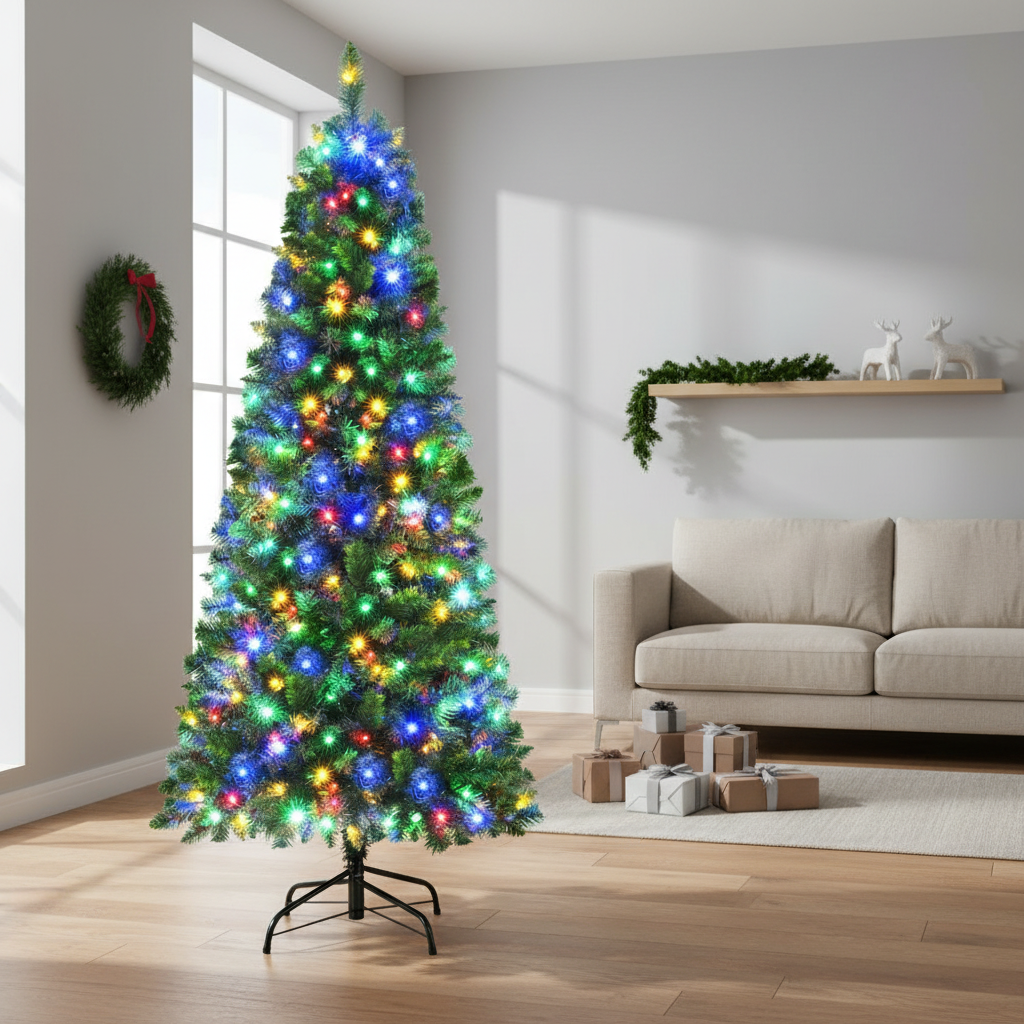 180cm Pre-Lit Christmas Tree with 200 LED Lights Multicolour