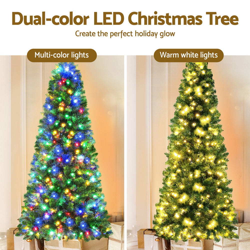 180cm Pre-Lit Christmas Tree with 200 LED Lights Multicolour