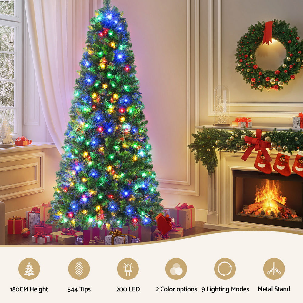 180cm Pre-Lit Christmas Tree with 200 LED Lights Multicolour