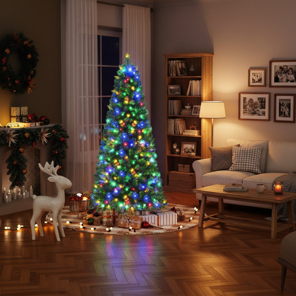 180cm Pre-Lit Christmas Tree with 200 LED Lights Multicolour