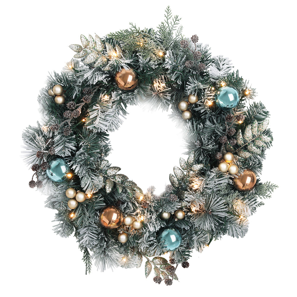 60cm Snowy Christmas Wreath with Warm White LED Lights