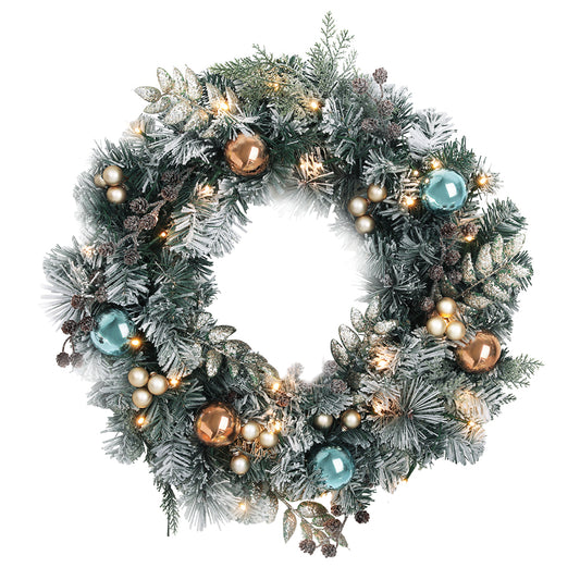 60cm Snowy Christmas Wreath with Warm White LED Lights