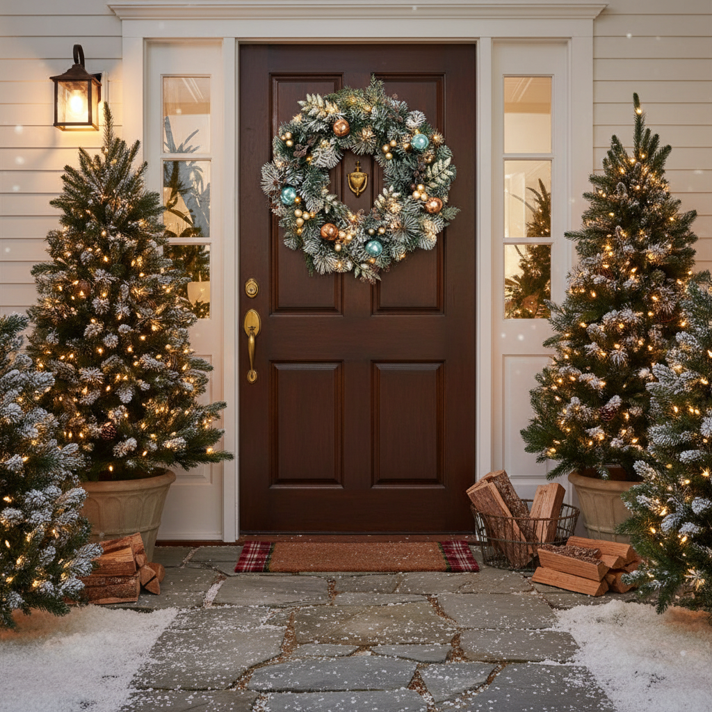 60cm Snowy Christmas Wreath with Warm White LED Lights
