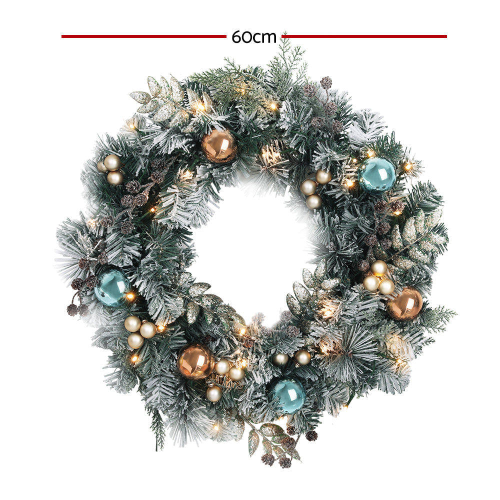 60cm Snowy Christmas Wreath with Warm White LED Lights