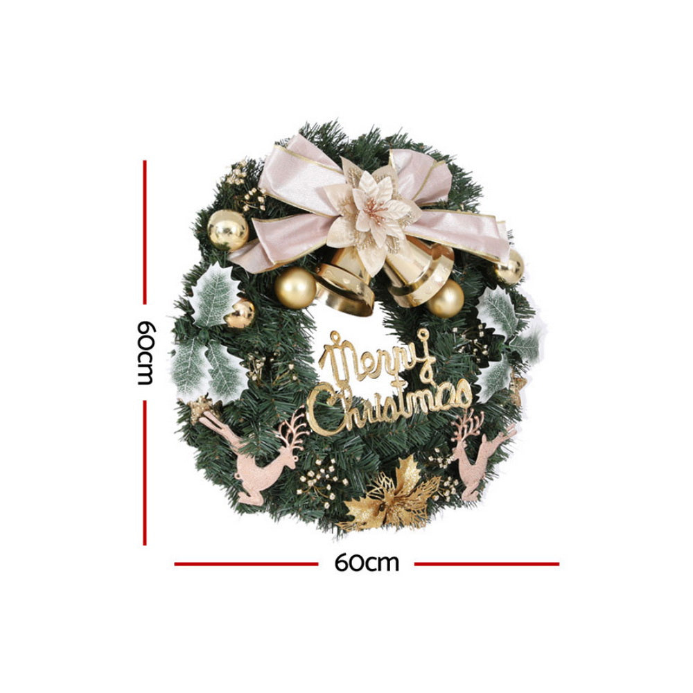 60cm Christmas Wreath with Flowers & Baubles for Door & Wall Décor