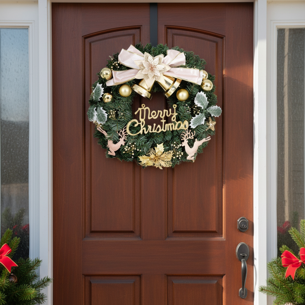 60cm Christmas Wreath with Flowers & Baubles for Door & Wall Décor