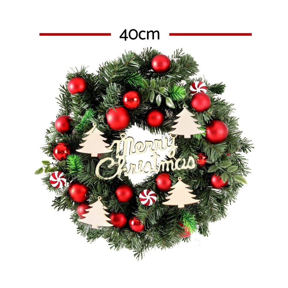 40cm Christmas Wreath with Baubles & Ornaments for Door & Wall Décor
