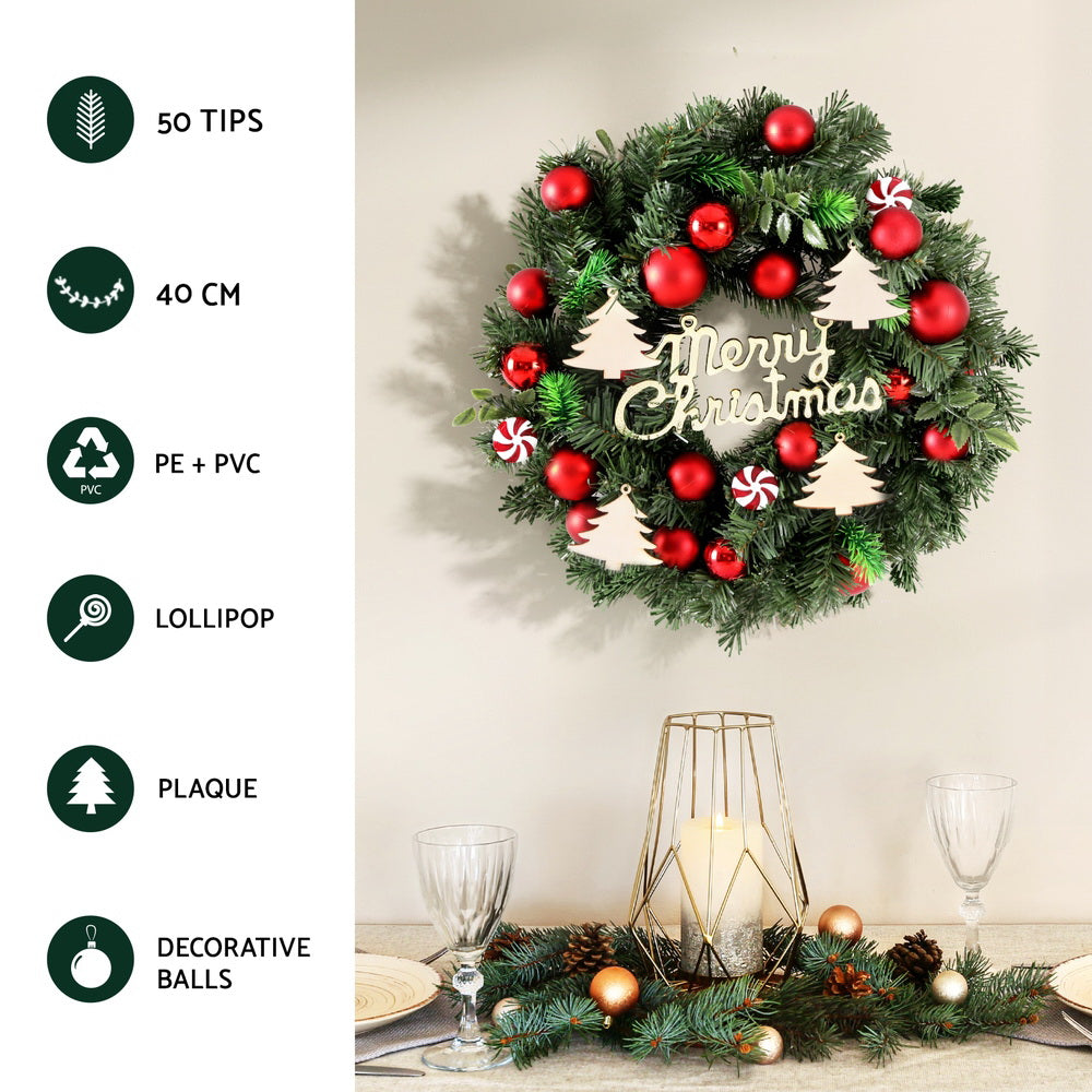 40cm Christmas Wreath with Baubles & Ornaments for Door & Wall Décor