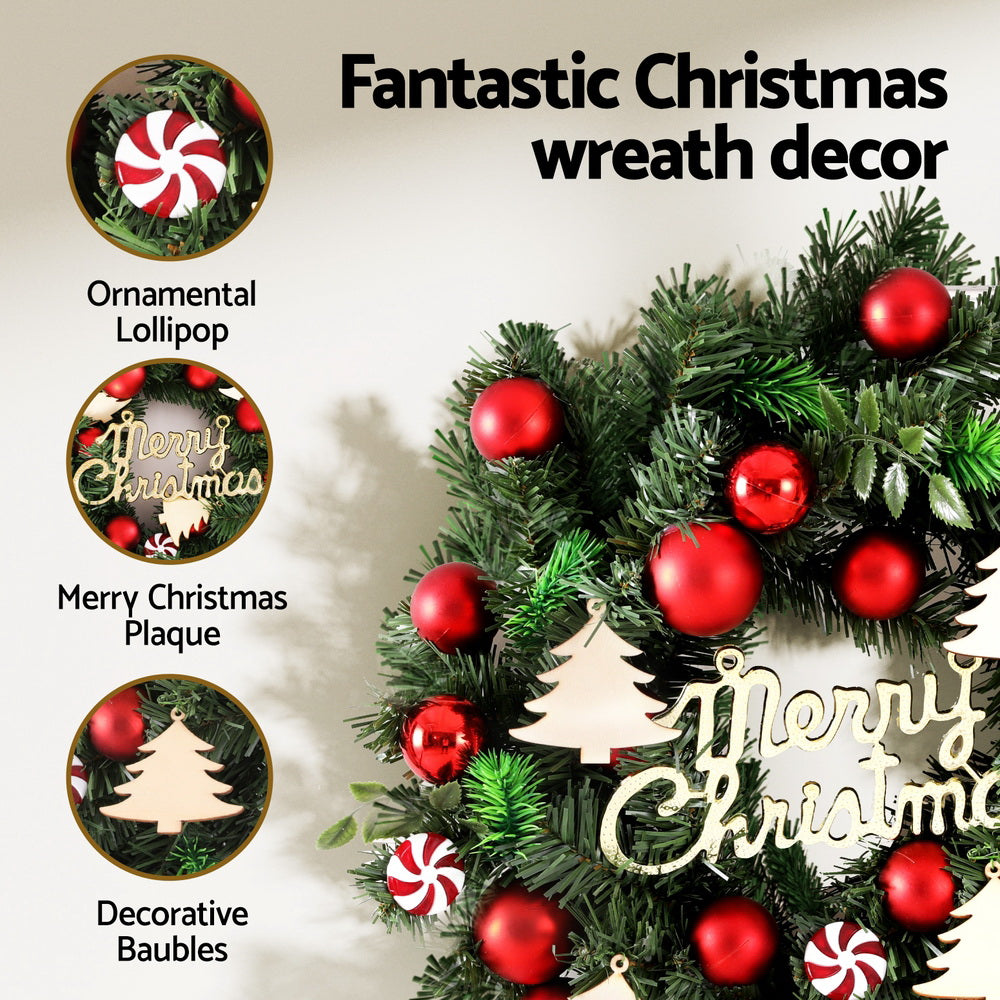 40cm Christmas Wreath with Baubles & Ornaments for Door & Wall Décor