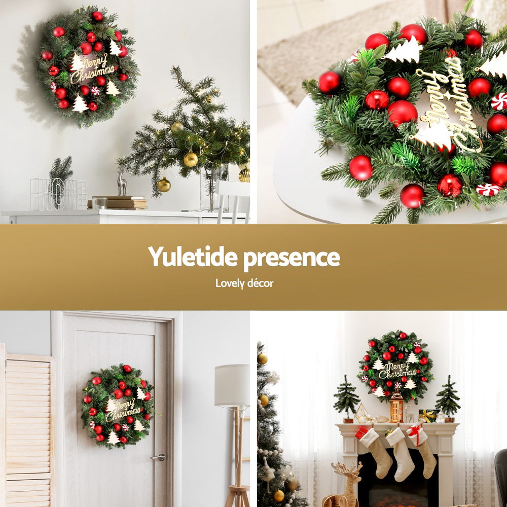 40cm Christmas Wreath with Baubles & Ornaments for Door & Wall Décor
