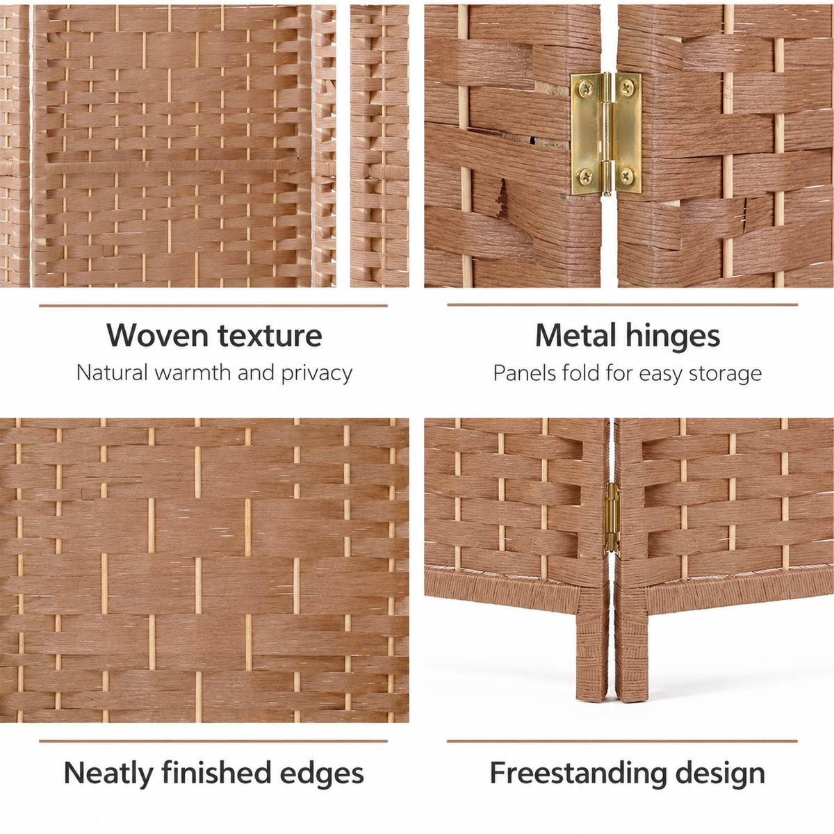 Timber Room Divider - 4/6/8 Panels (Woven)
