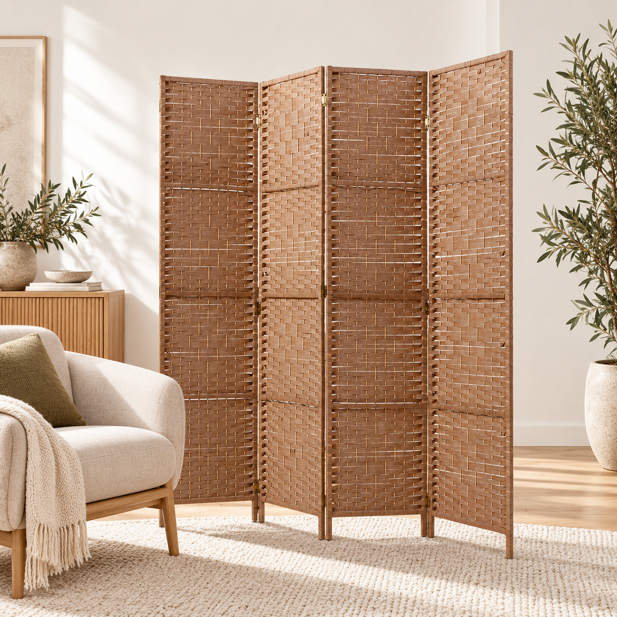 Timber Room Divider - 4/6/8 Panels (Woven)
