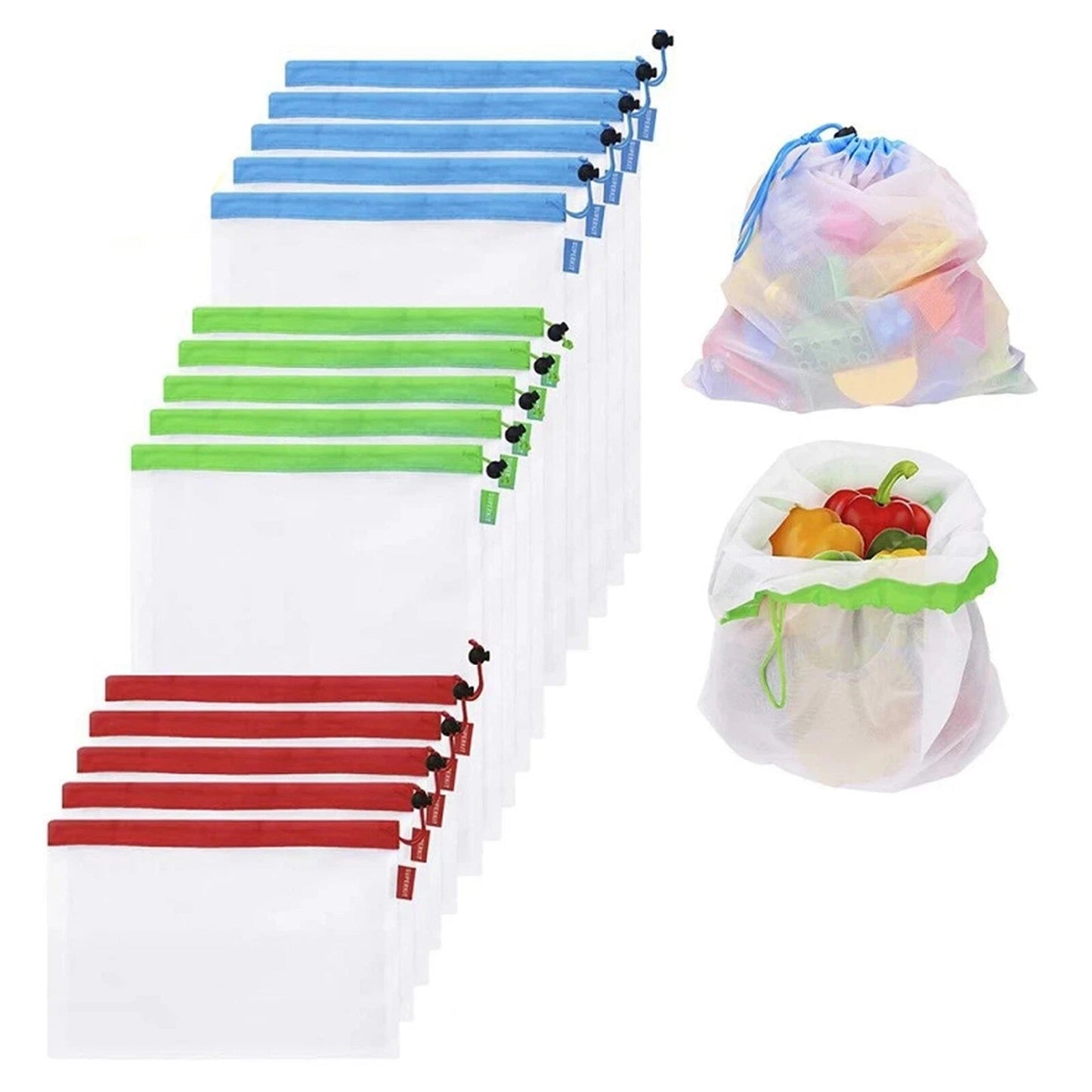 Reusable Produce Bags 12-Pack in 3 Sizes