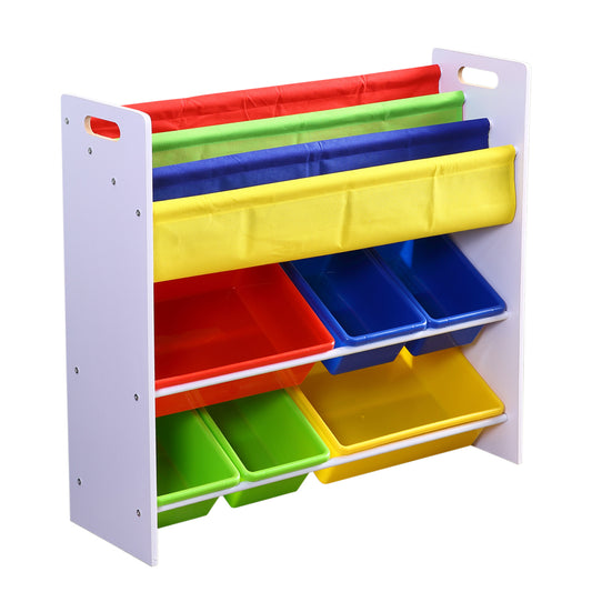 Levede 3 White Tier Wooden Kids Toy Organizer Bookshelf with 6 Plastic Bins